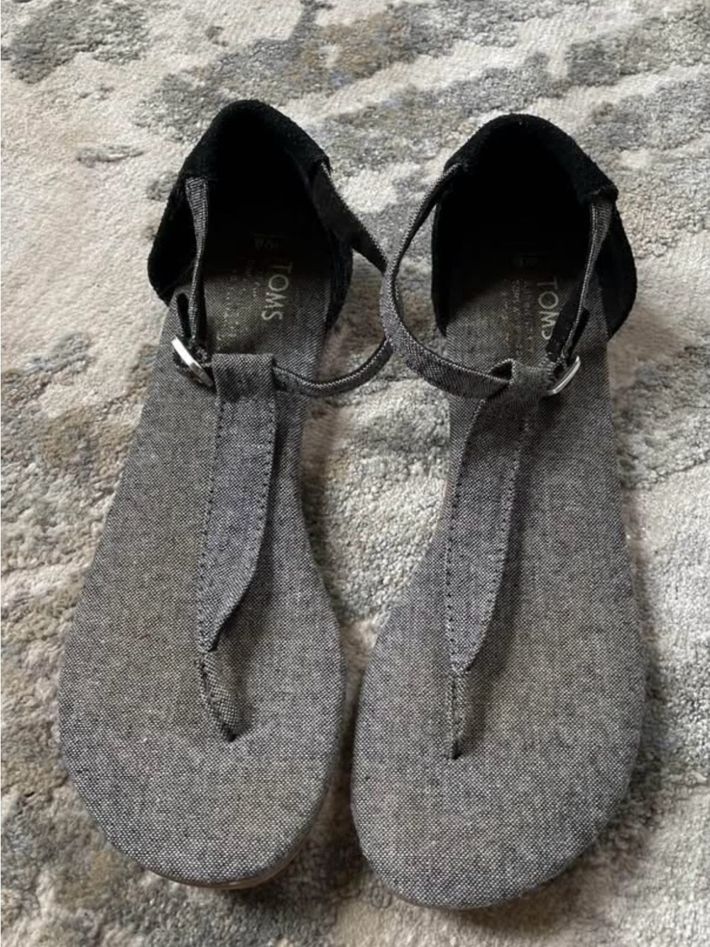 Toms Gray Chambray T-Strap Ankle Sandals